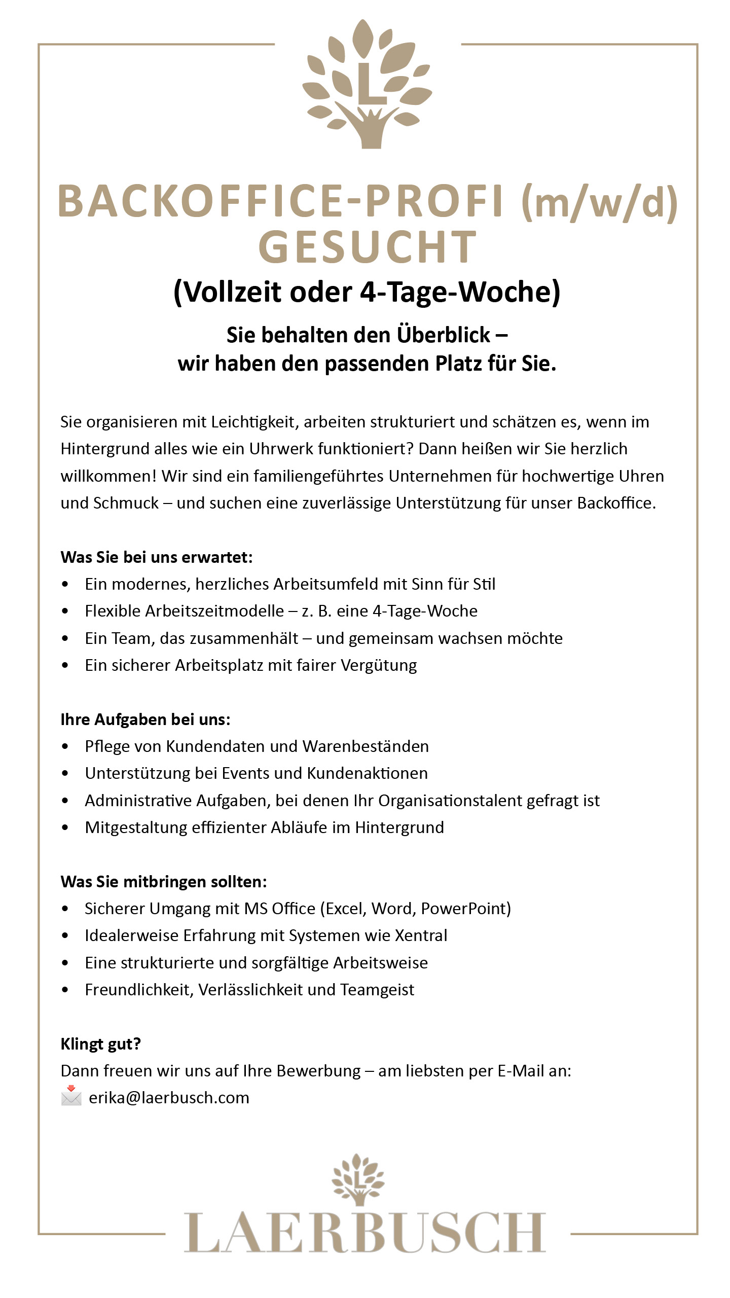 Juwelier Laerbusch - Stellenausschreibungen - Mülheim an der Ruhr