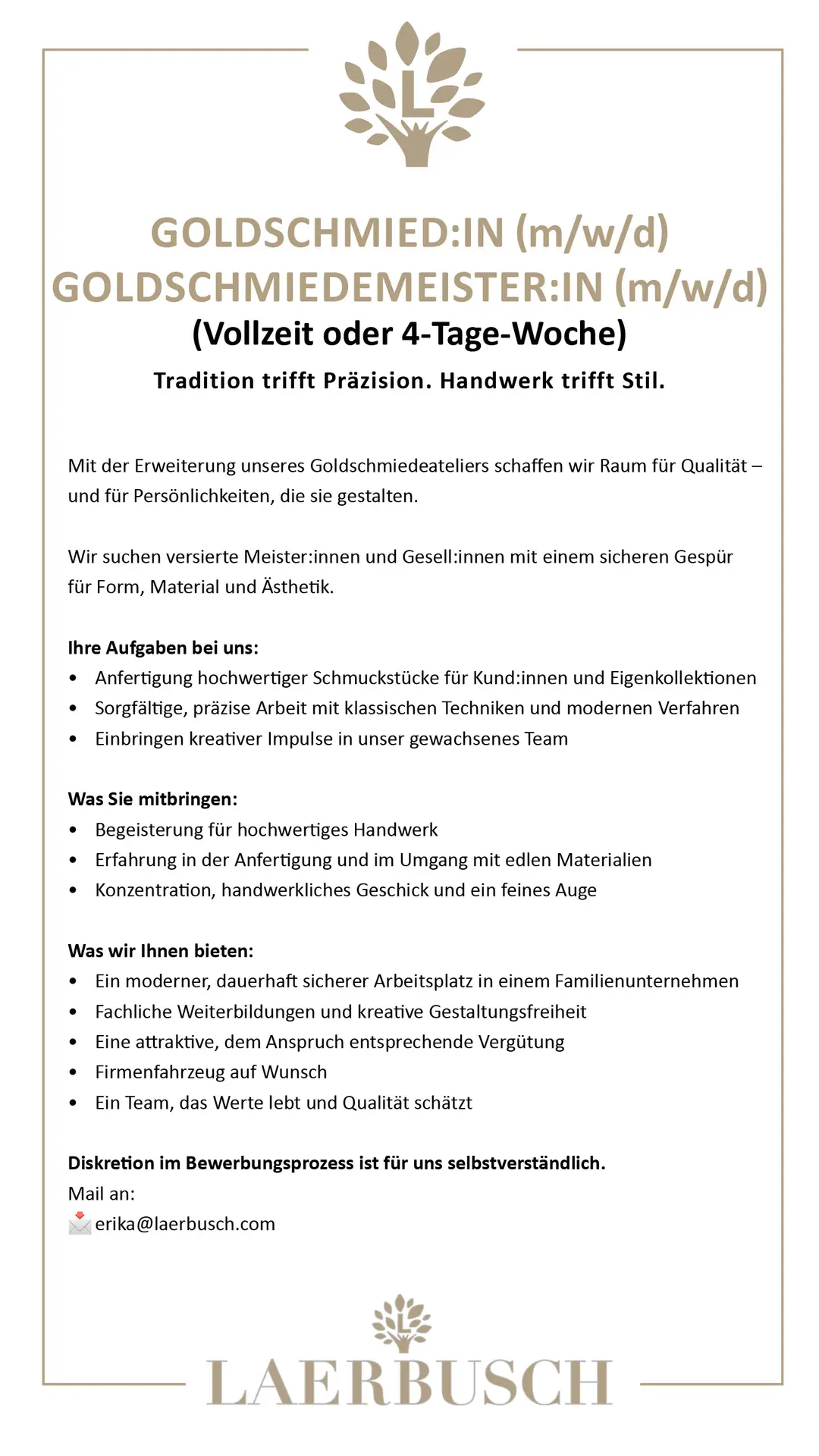 Juwelier Laerbusch - Stellenausschreibungen - Mülheim an der Ruhr